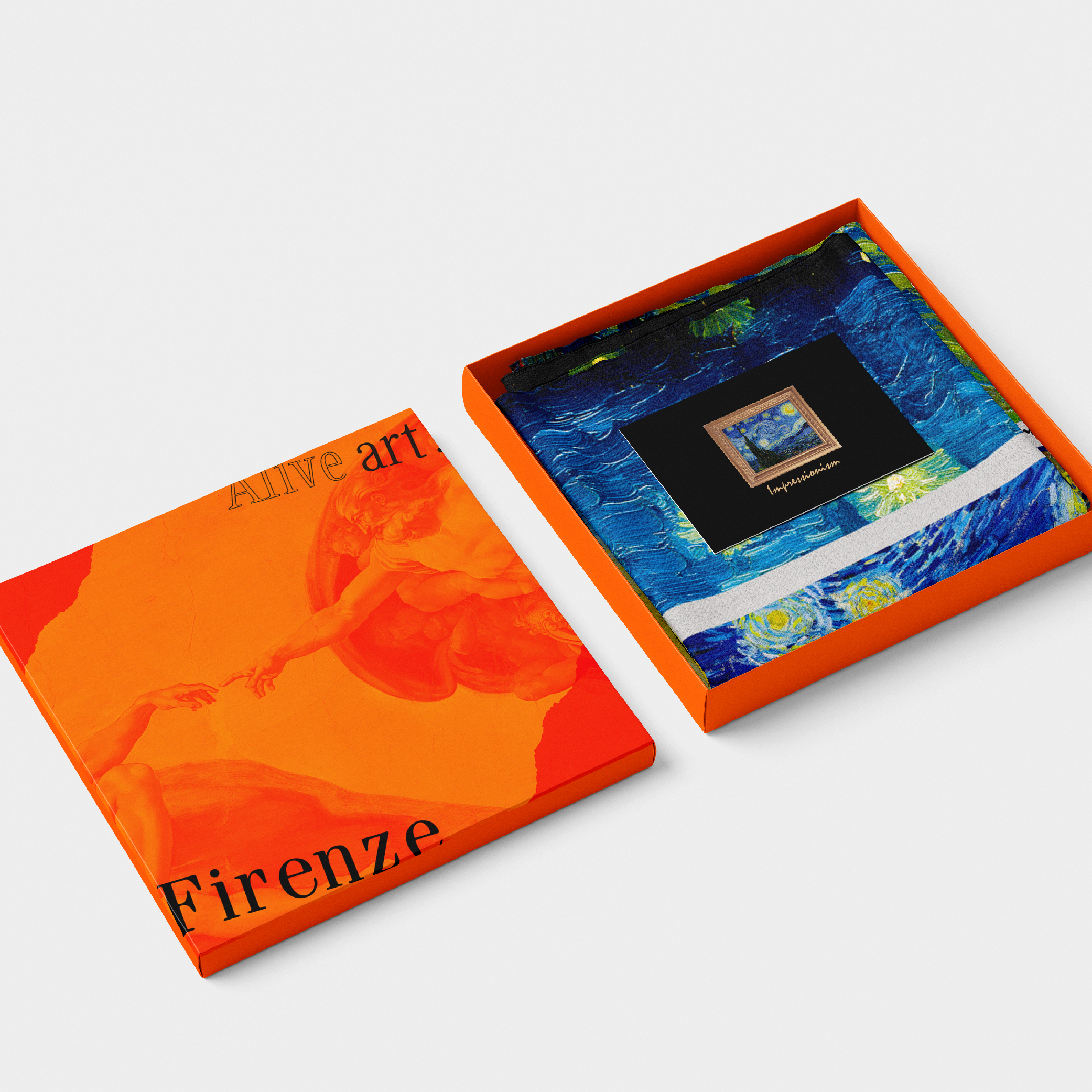 印象派藝術中絲巾｜梵谷《星夜+隆河上的星夜》