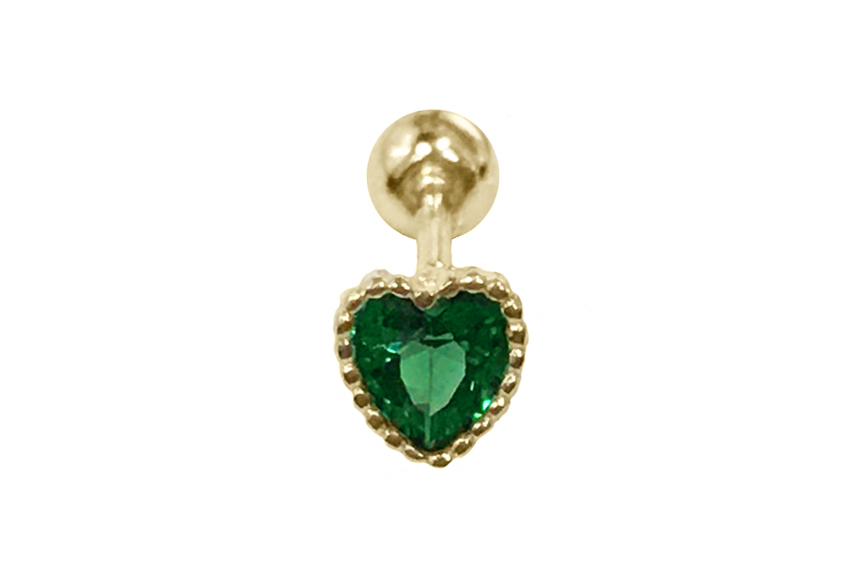 K金圓點邊愛心綠鑽鎖珠式耳環
