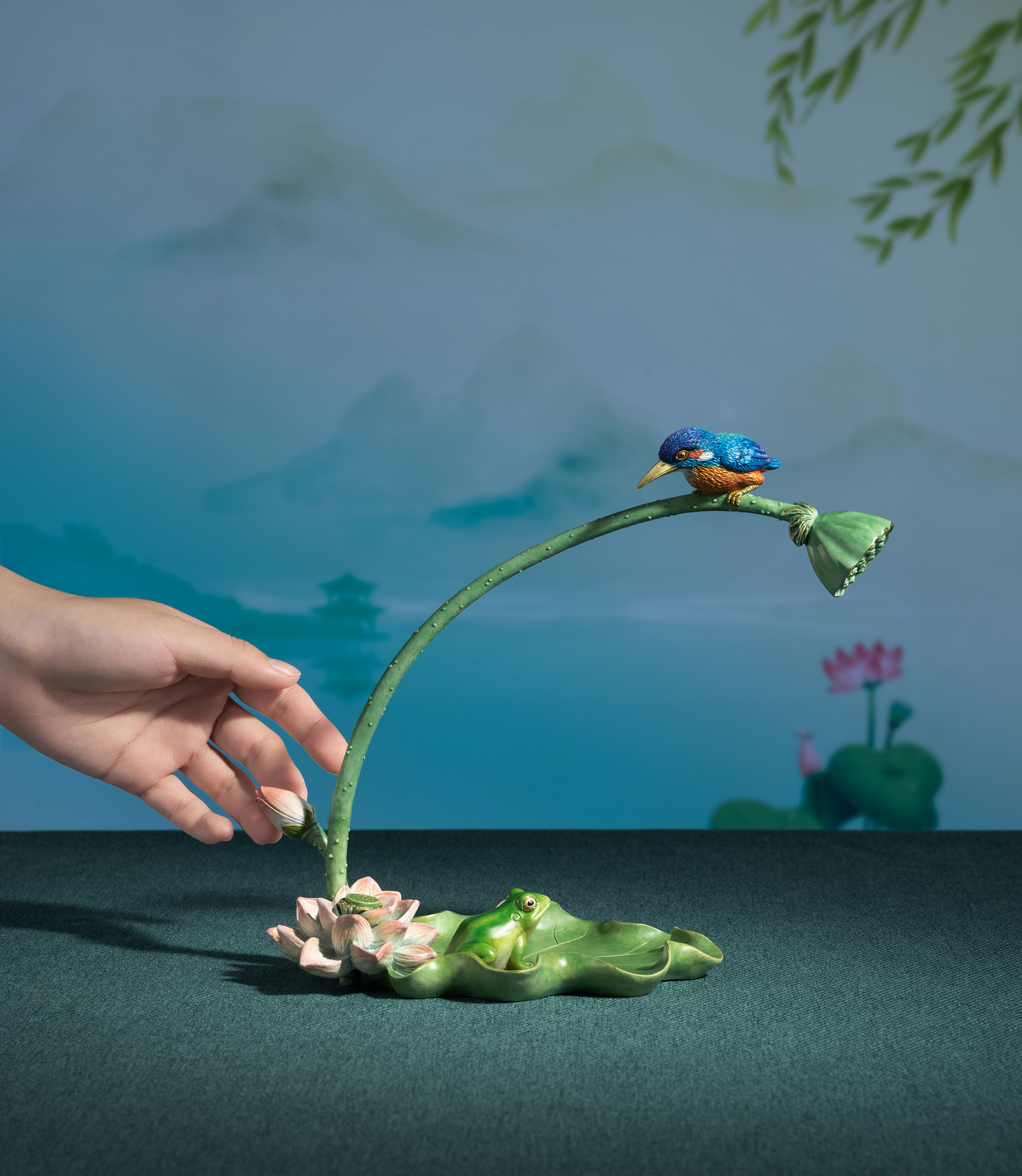 荷韻(荷葉翠鳥)