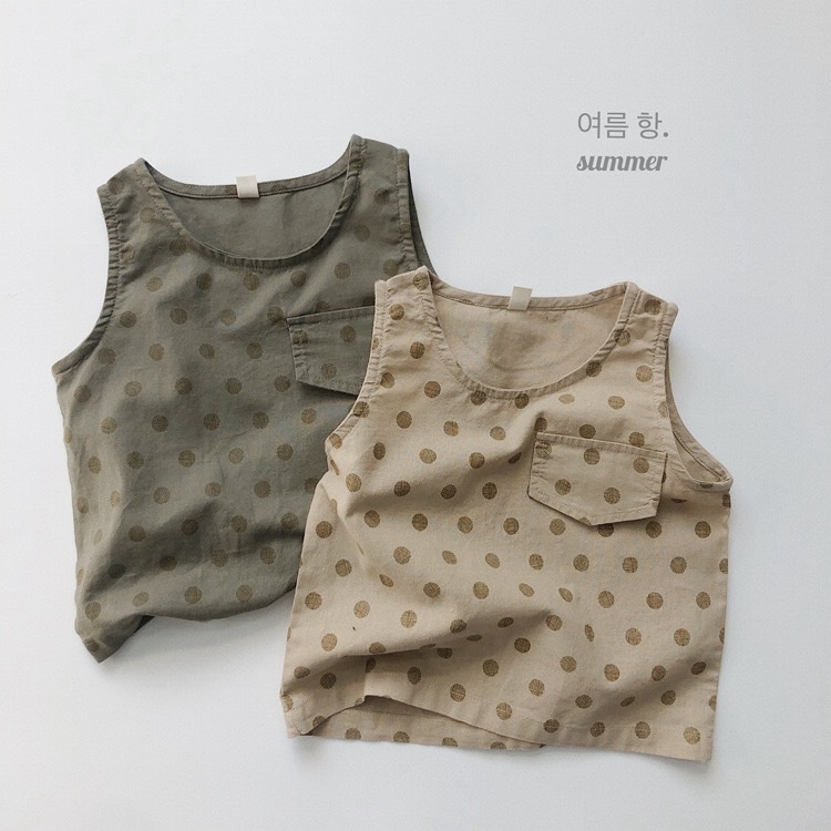 日系棉麻圓點背心