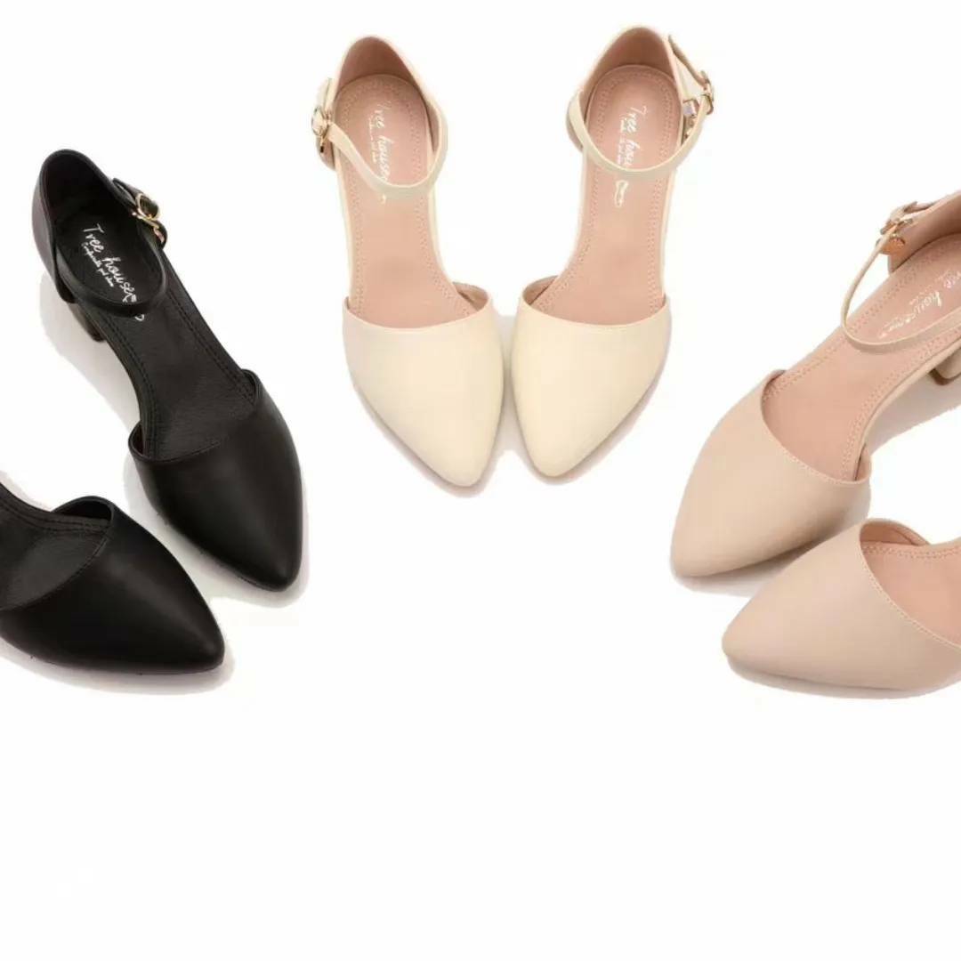 氣質女孩牛皮一字跟鞋