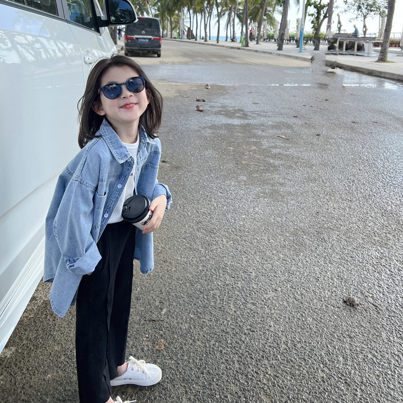 現貨 140cm 百搭長版牛仔襯衫外套