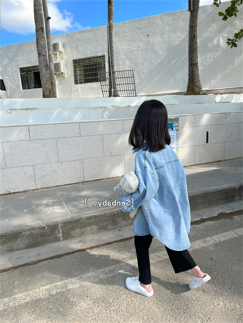 現貨 140cm 百搭長版牛仔襯衫外套