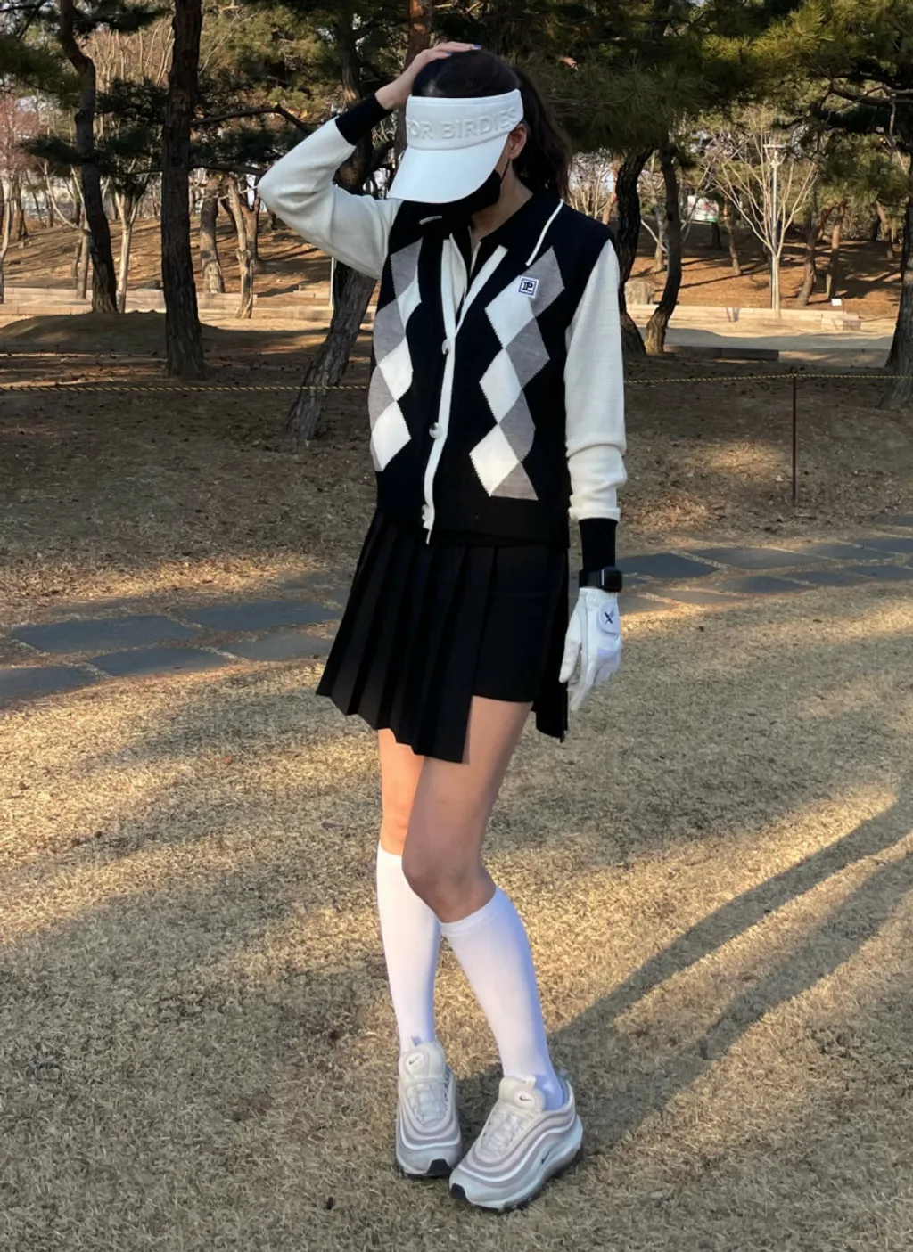 女【預購】過季折扣/正韓高球衣/韓版球衣 秋冬款菱格紋圖案針織高爾夫背心 針織背心