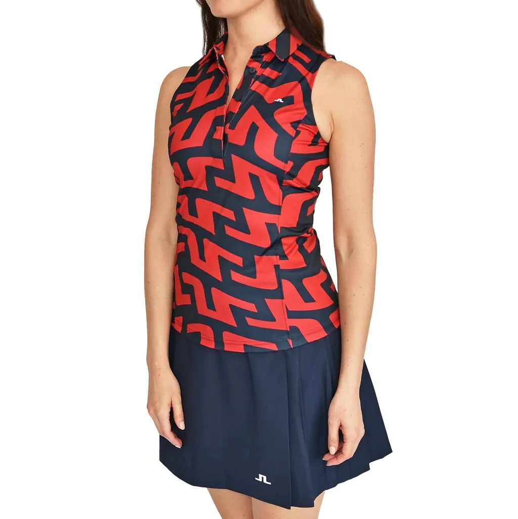 女 【現貨】高爾夫球衣 JLindeberg Womens Dena Print TX Jersey Bridge Swirl Red女士高爾夫球無袖內心/#30171JL