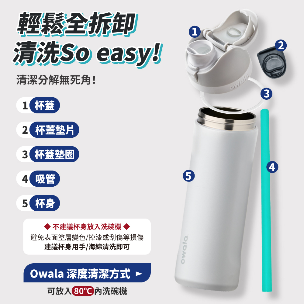 Owala】Freesip Stainless Steel-Double Drinking Straw Flip Cover