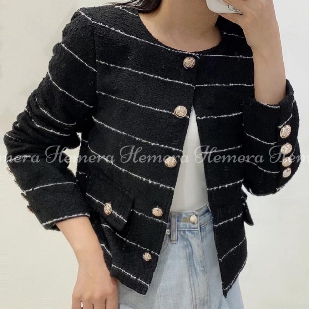 JK23W0230 小香薄料橫間闊版外套