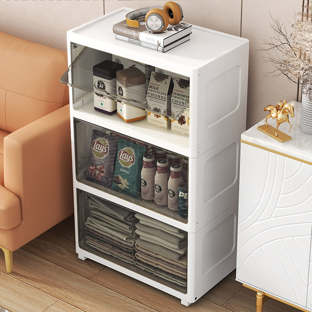 【AOTTO】無印簡約55面寬透明可視翻蓋三層收納櫃(置物櫃)(AC-082BK)