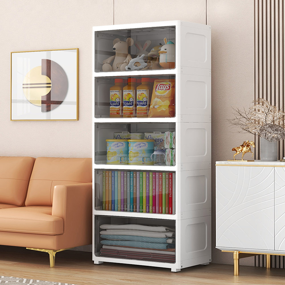 【AOTTO】無印簡約55面寬透明可視翻蓋五層收納櫃(置物櫃 收納櫃)(AC-083BK)