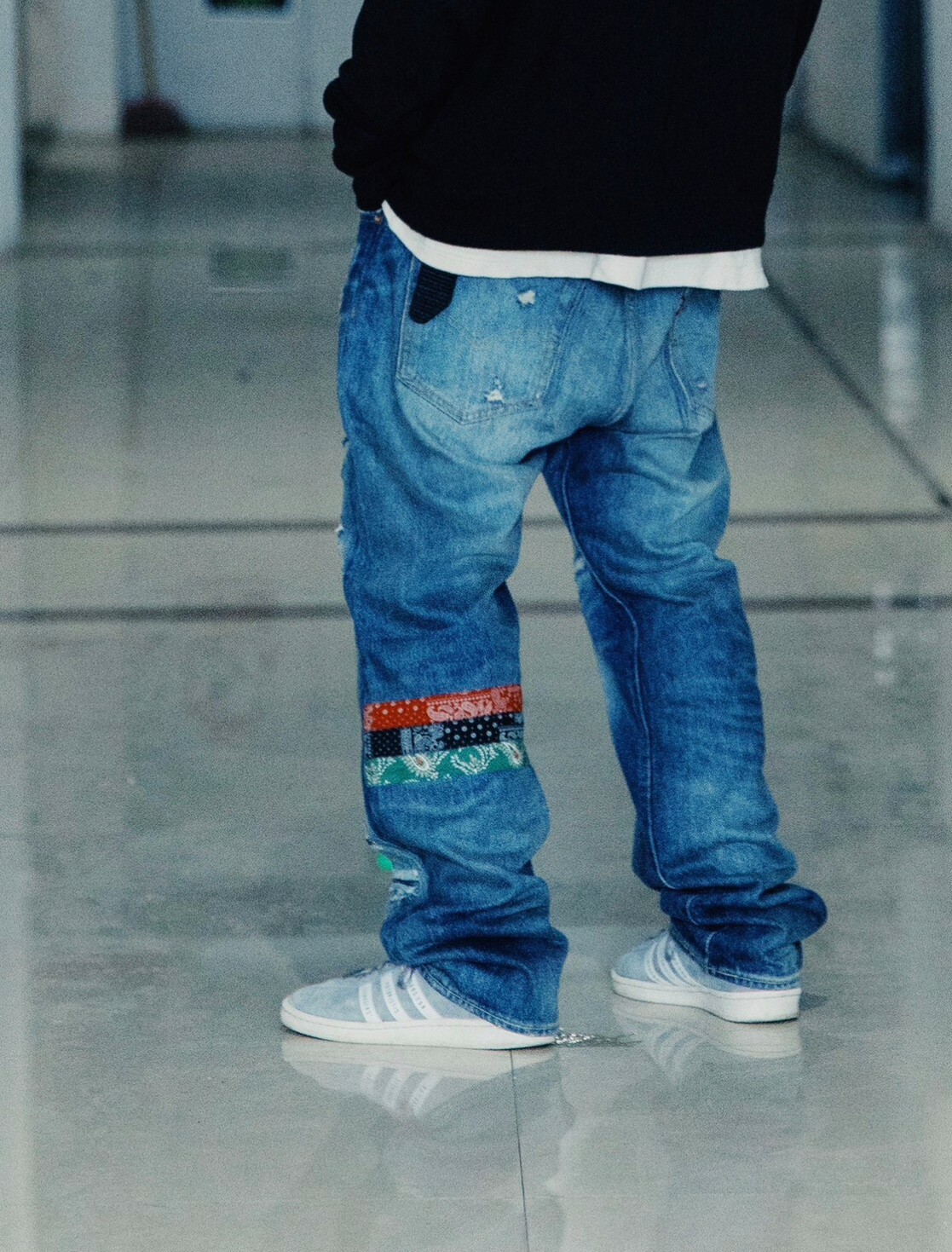 代購 Levis x CLOT 聯名款 磨破直筒 寬鬆 長牛仔褲 男女同款 藍灰色 FEB-