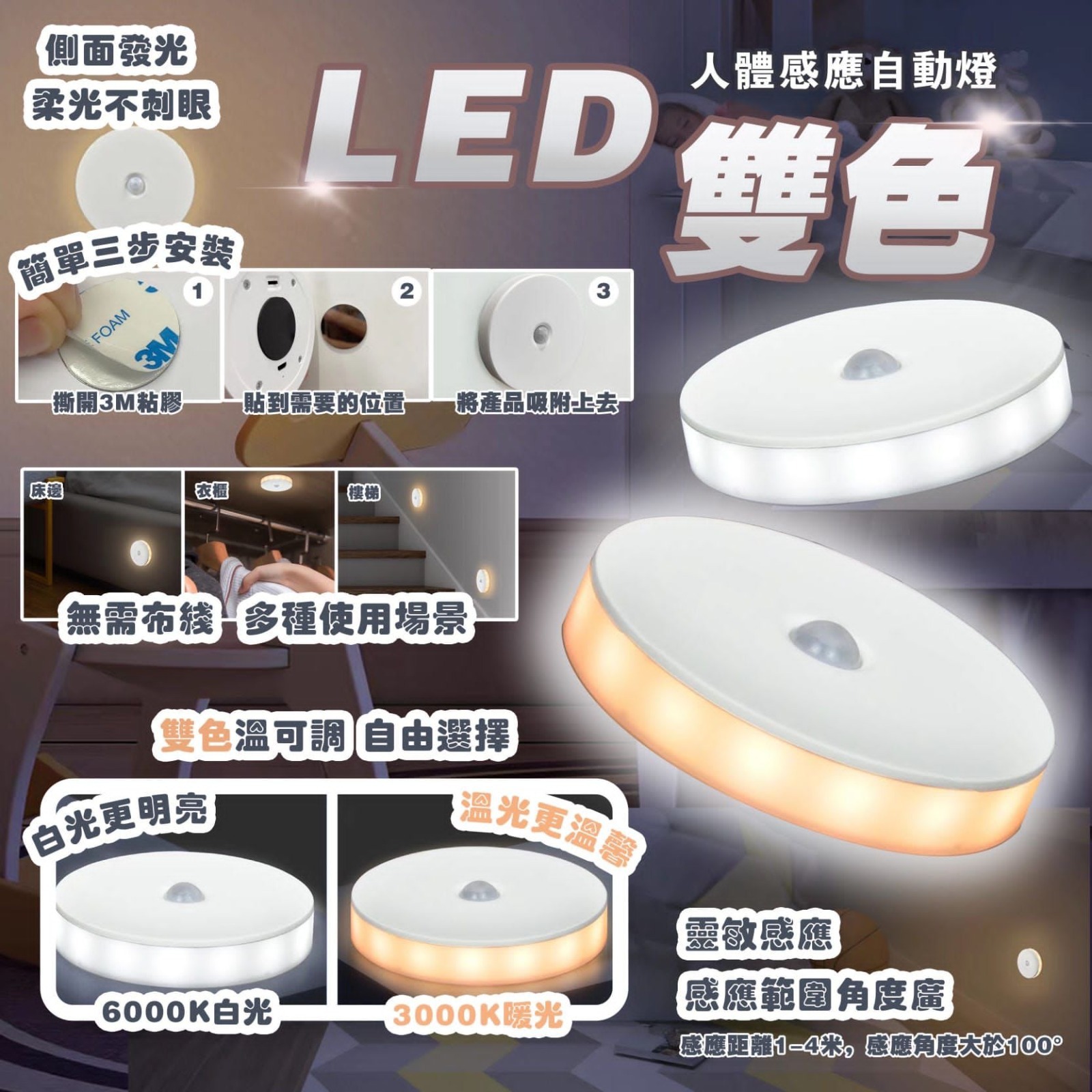 LED雙色人體感應自動燈 一套2個