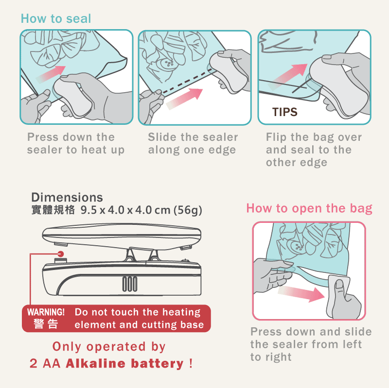 how to use DR. SAVE mini snack sealer and cutter