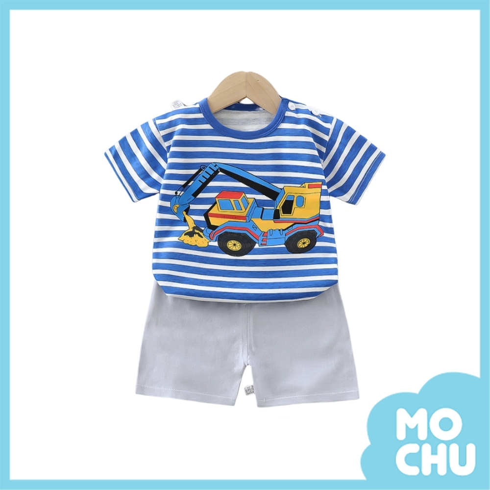 挖土機條紋短袖套裝