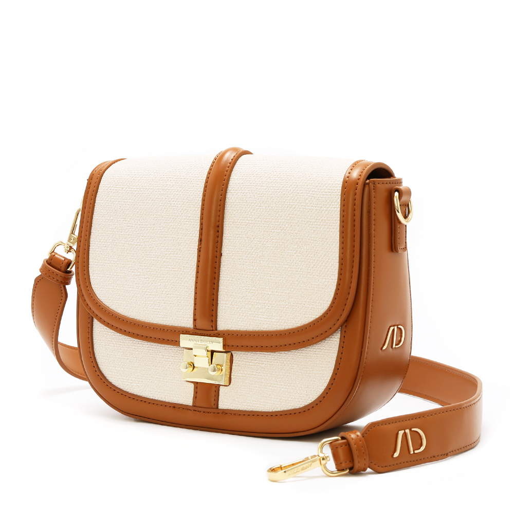 毛氈織感拼接馬鞍包 咖啡牛奶