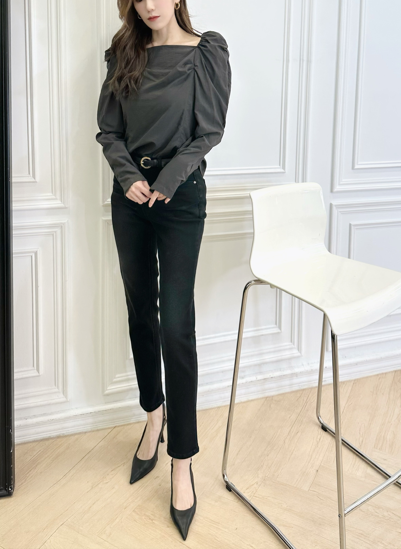 方領澎長袖上衣