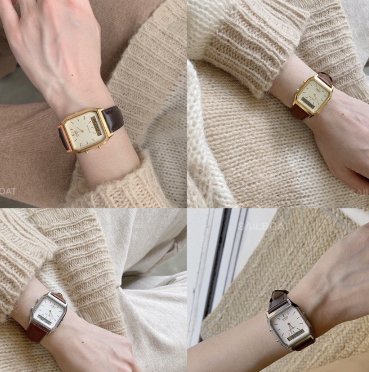 #現貨供應 CASIO 特製錶帶淺棕/黑棕 配金錶/銀錶(皆附原廠鋼錶) 手錶