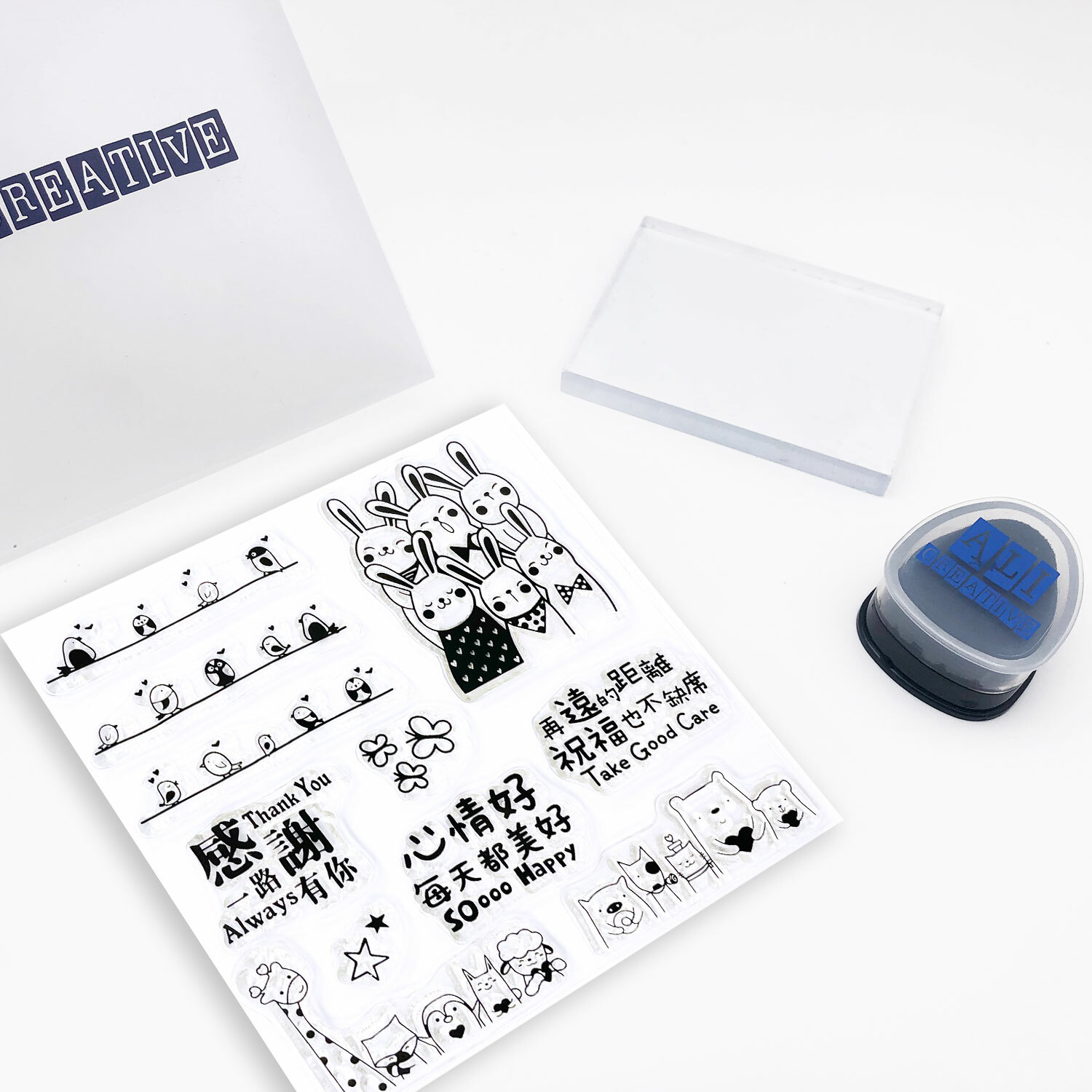 CSS34 水晶印章 | 幸福語錄5 - 一群兔兔 (含水晶塊&印台)