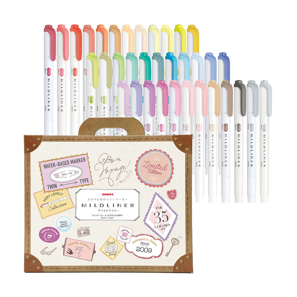 MILDLINER 雙頭淡彩螢光筆 35色旅行組｜ZEBRA
