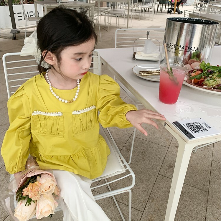 泡泡袖娃娃衫襯衫 黃色