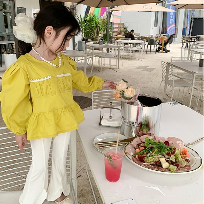 泡泡袖娃娃衫襯衫 黃色