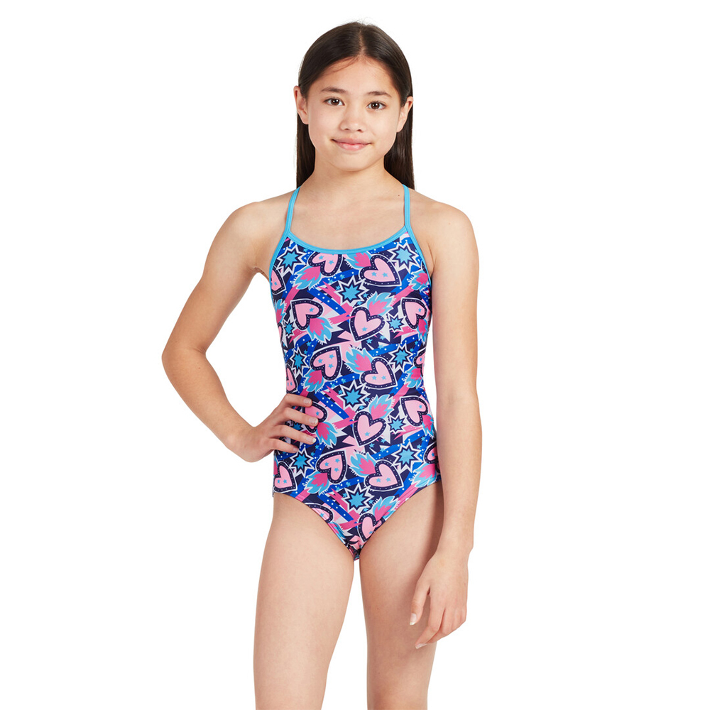 ZOGGS 青少女《在青春上塗鴉》搶眼手繪風美背設計連身泳衣