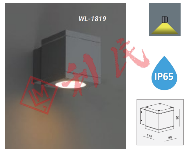 WL1819 防水方形 單頭GU10壁燈 (灰色)