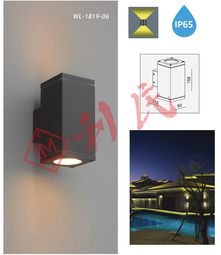 WL1819-06 防水方形 孖頭GU10壁燈 (灰色)