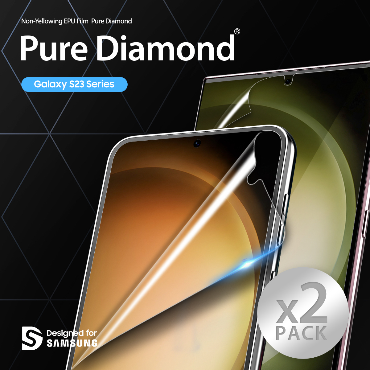 [Galaxy S23 Ultra ] araree Pure Diamond 指紋對應抗菌保護膜 (2片裝)