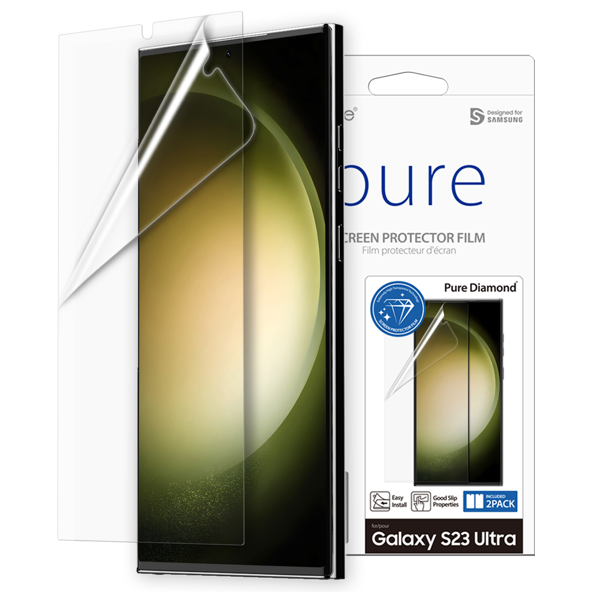 [Galaxy S23 Ultra ] araree Pure Diamond 指紋對應抗菌保護膜 (2片裝)