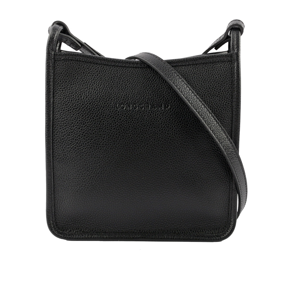 【LONGCHAMP】S號 LE FOULONNE 牛皮方形拉鍊斜背包(黑色)