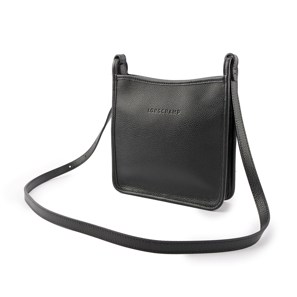 【LONGCHAMP】S號 LE FOULONNE 牛皮方形拉鍊斜背包(黑色)