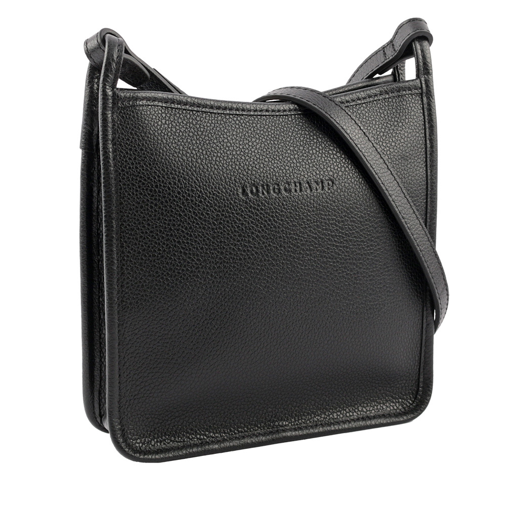 【LONGCHAMP】S號 LE FOULONNE 牛皮方形拉鍊斜背包(黑色)