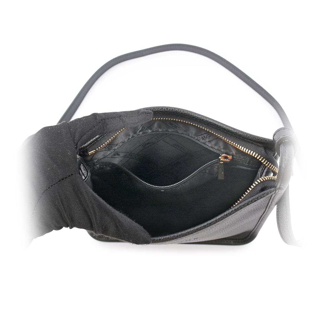 【LONGCHAMP】S號 LE FOULONNE 牛皮方形拉鍊斜背包(黑色)