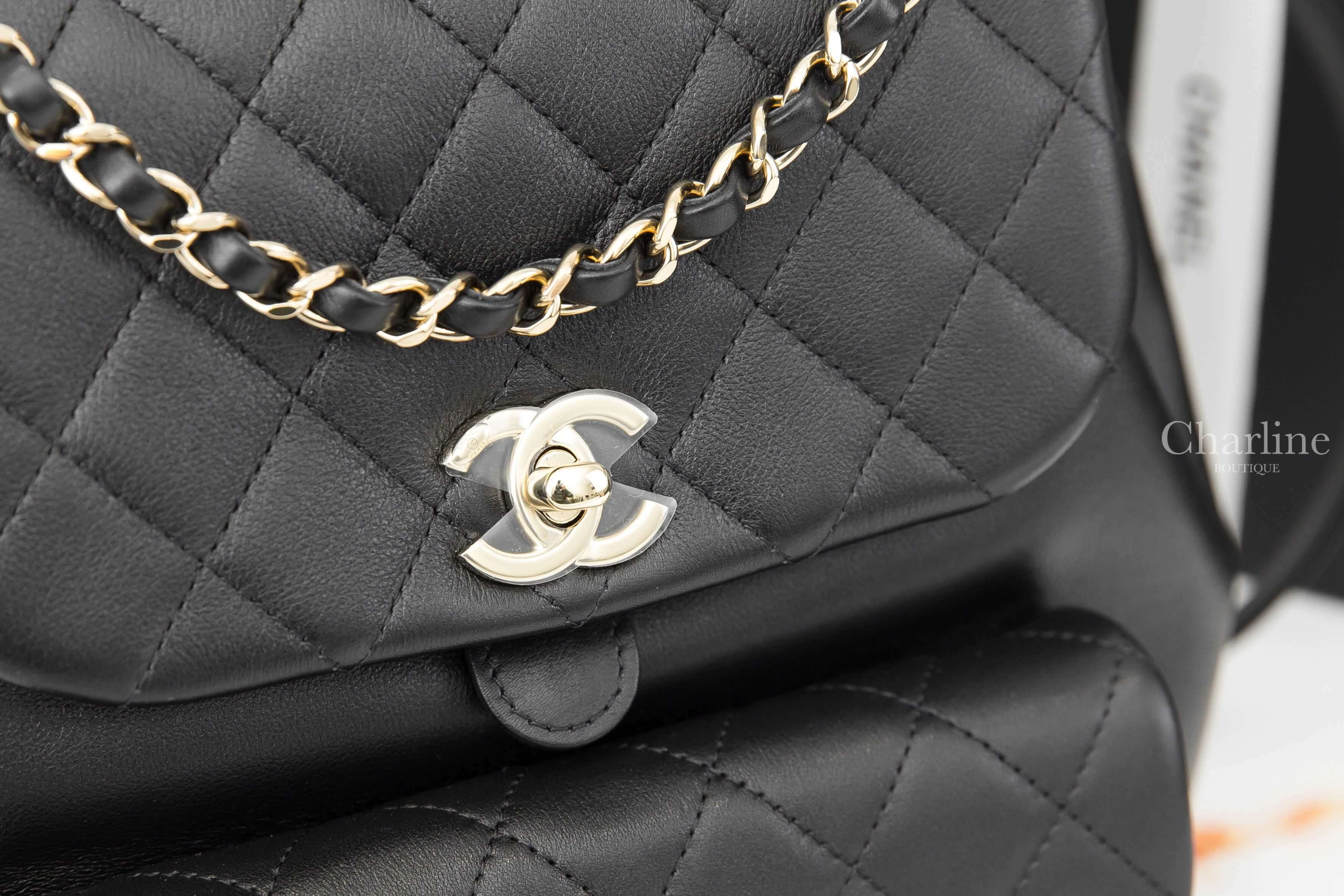 Chanel Duma Backpack 黑色金CC金鍊小牛皮大型菱格紋手提後背包