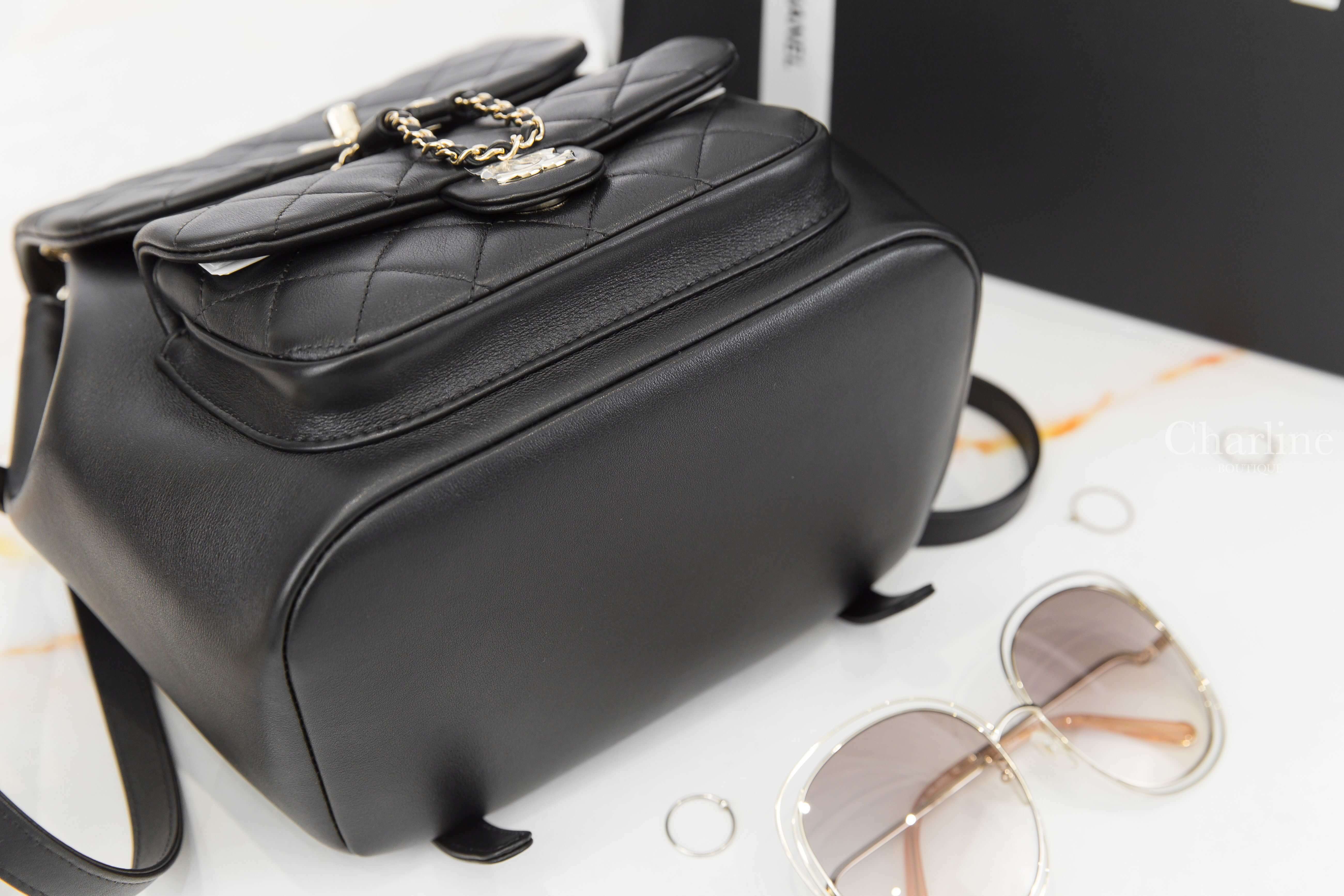 Chanel Backpack 黑色金CC金鍊牛皮大型菱格紋手提後背包-Charline Boutique 精品代購