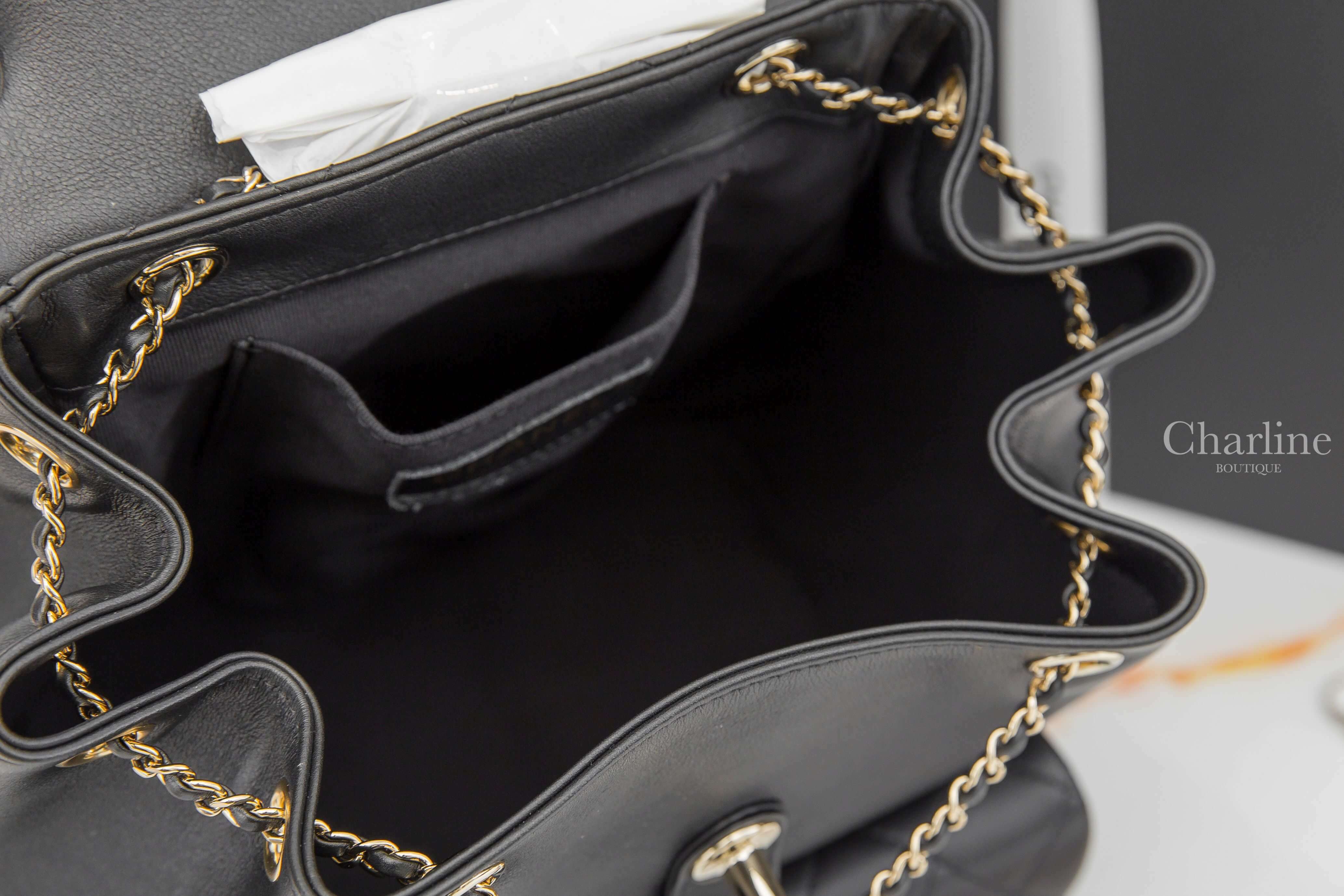 Chanel Backpack 黑色金CC金鍊牛皮大型菱格紋手提後背包-Charline Boutique 精品代購