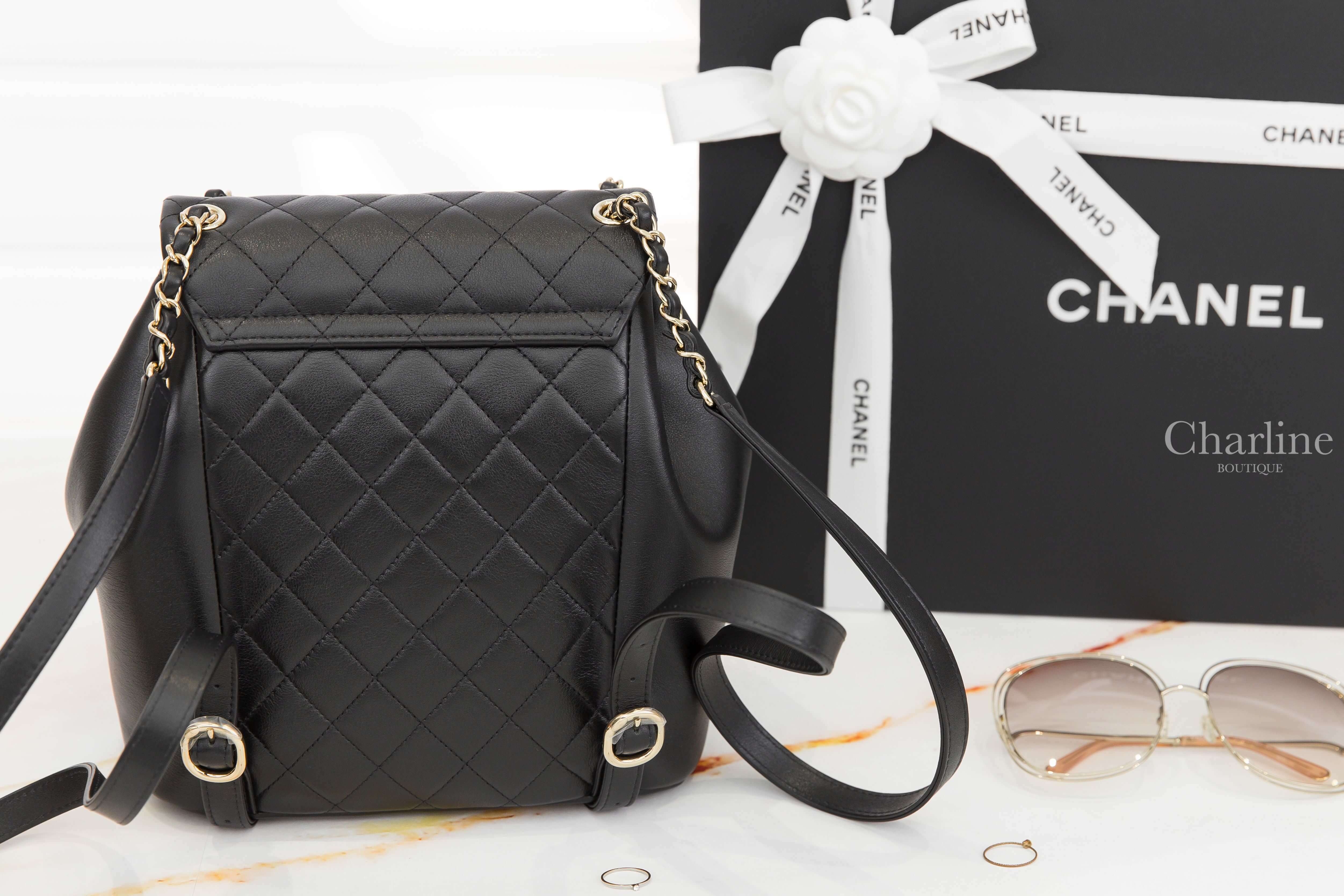 Chanel Backpack 黑色金CC金鍊牛皮大型菱格紋手提後背包-Charline Boutique 精品代購