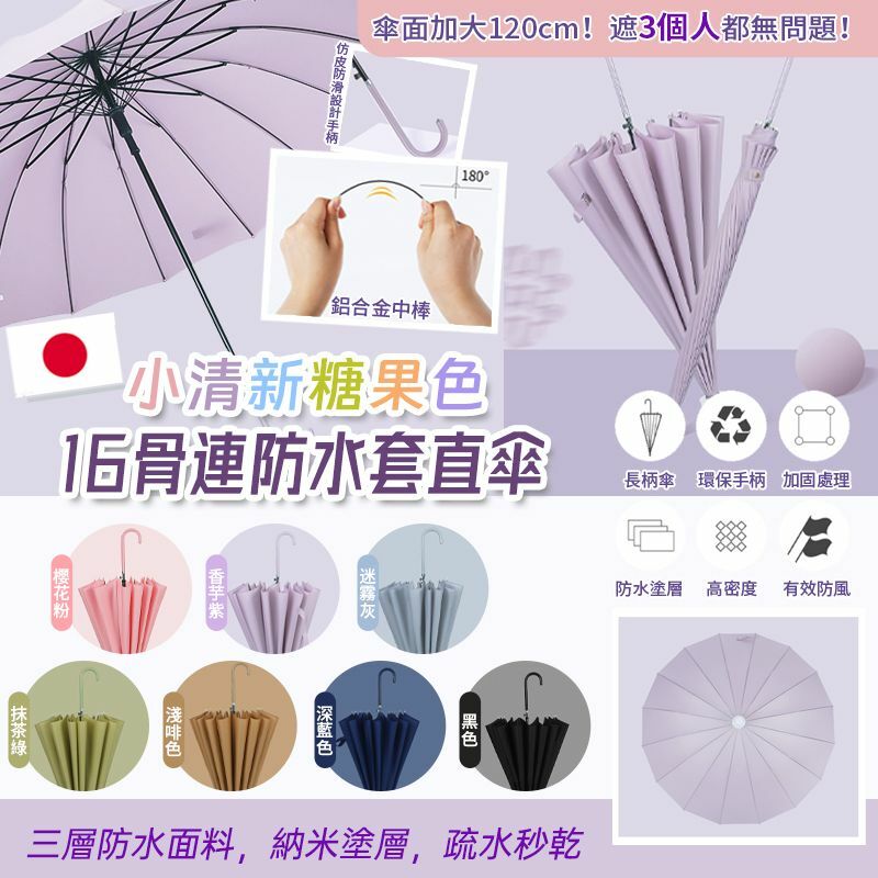 WSBA6268  糖果色16骨連防水套雨傘  (現貨A8)
