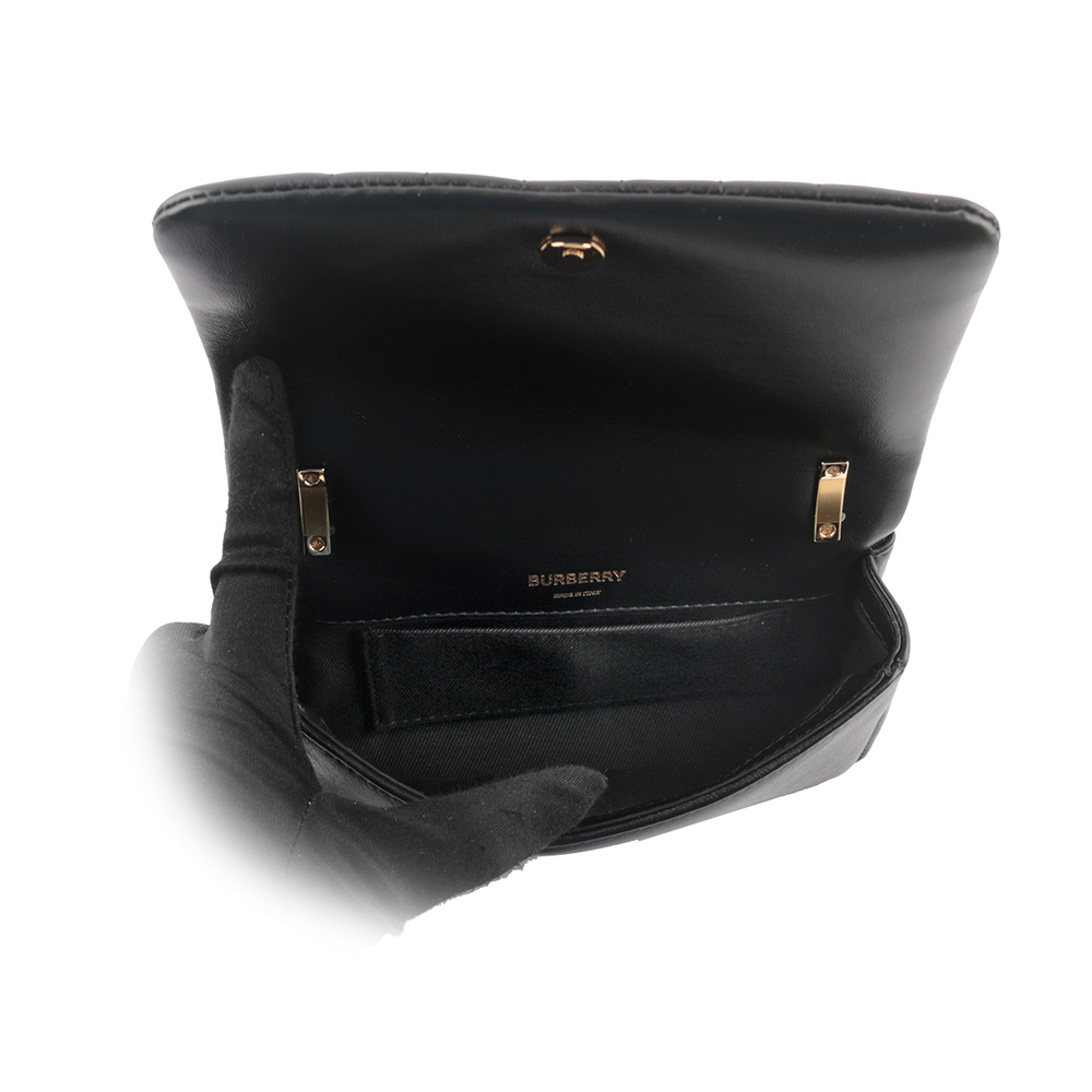 【BURBERRY】Lola 小羊皮縫線設計迷你翻蓋鍊包(黑色)