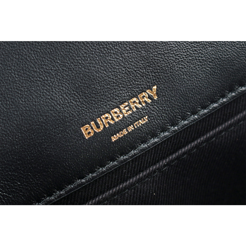 【BURBERRY】Lola 小羊皮縫線設計迷你翻蓋鍊包(黑色)