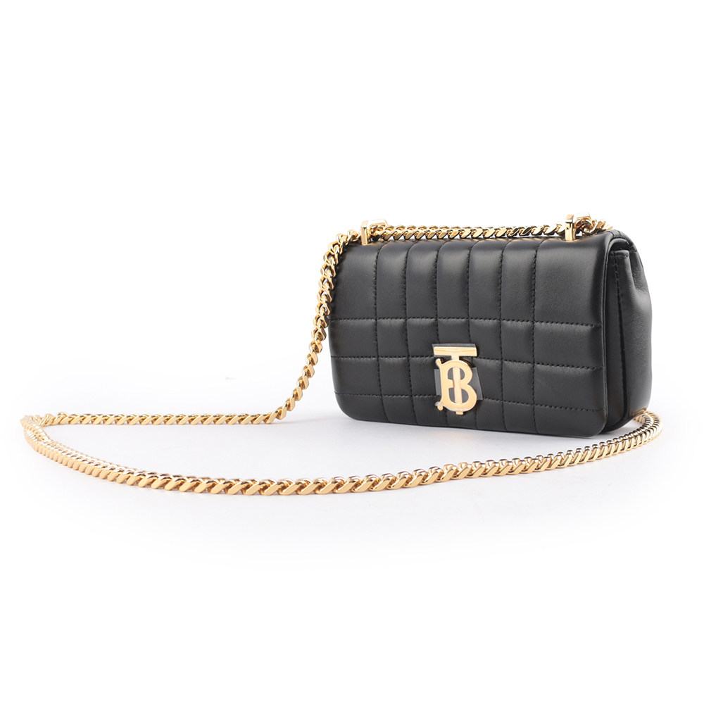 【BURBERRY】Lola 小羊皮縫線設計迷你翻蓋鍊包(黑色)