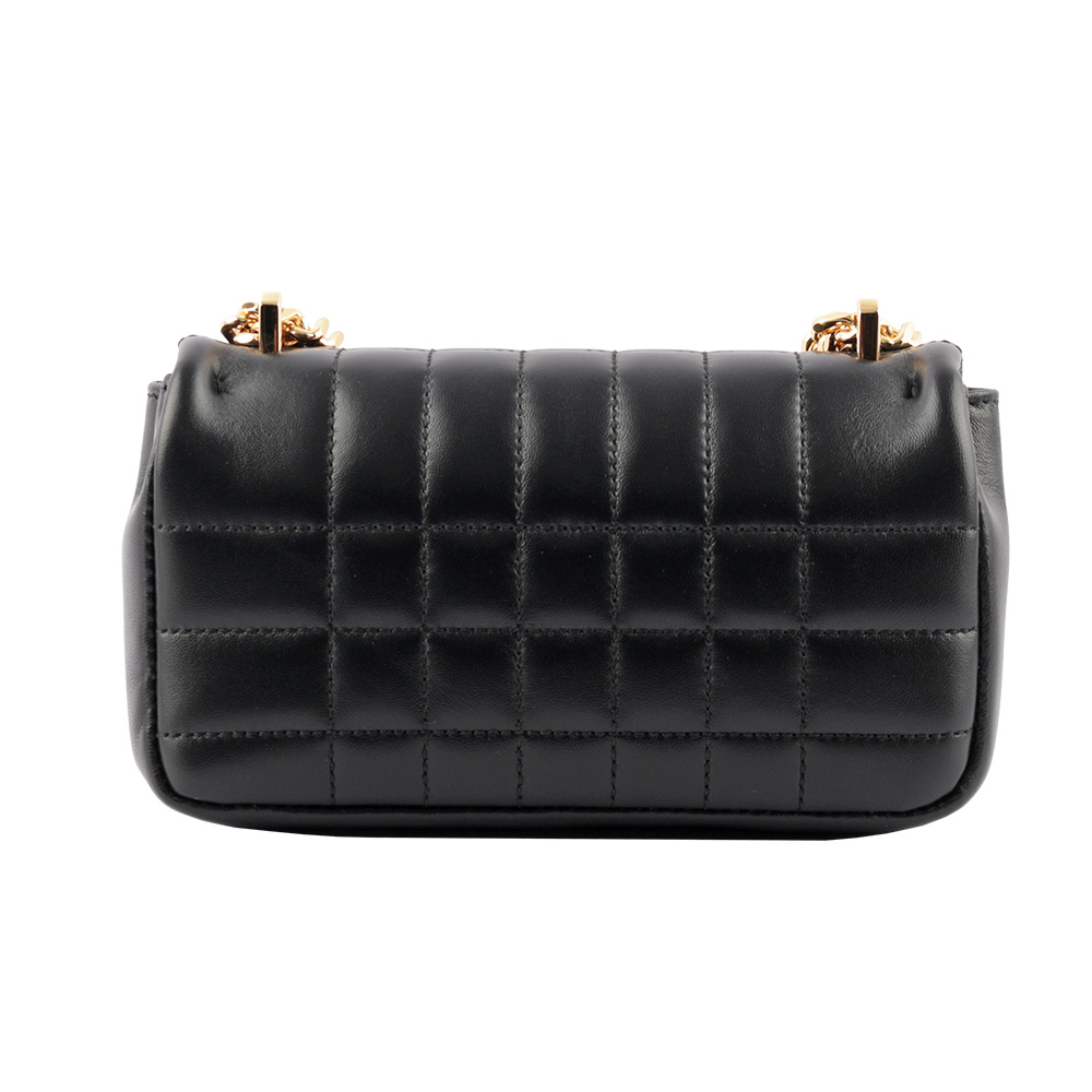 【BURBERRY】Lola 小羊皮縫線設計迷你翻蓋鍊包(黑色)