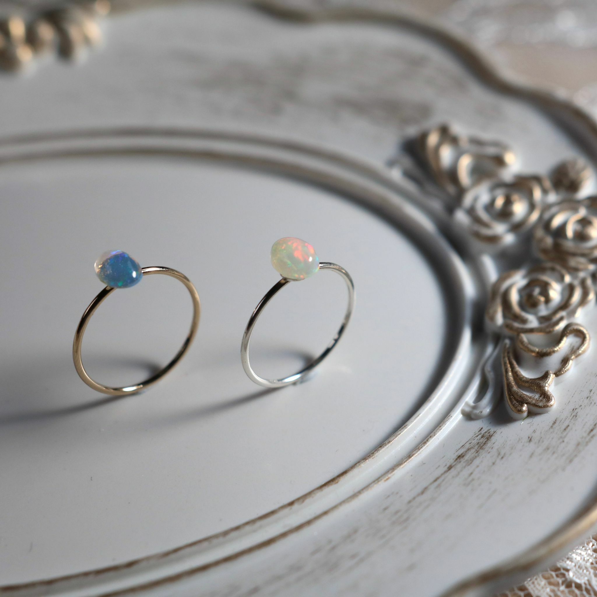 RABBIT BOUQUET天然石手作水晶戒指-蛋白石Opal