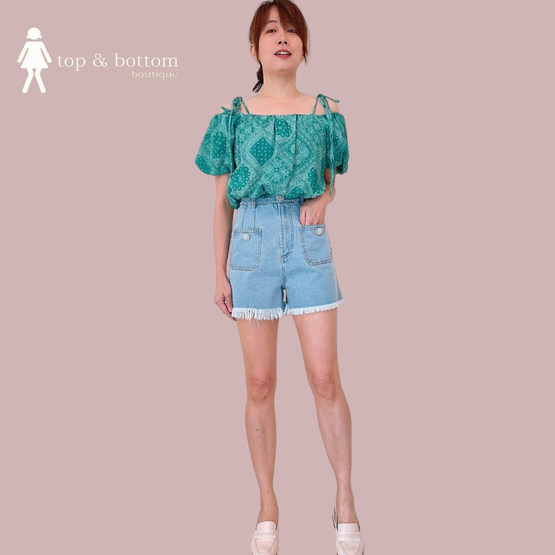 MOTIF PRINT OFF SHOULDER BLOUSE