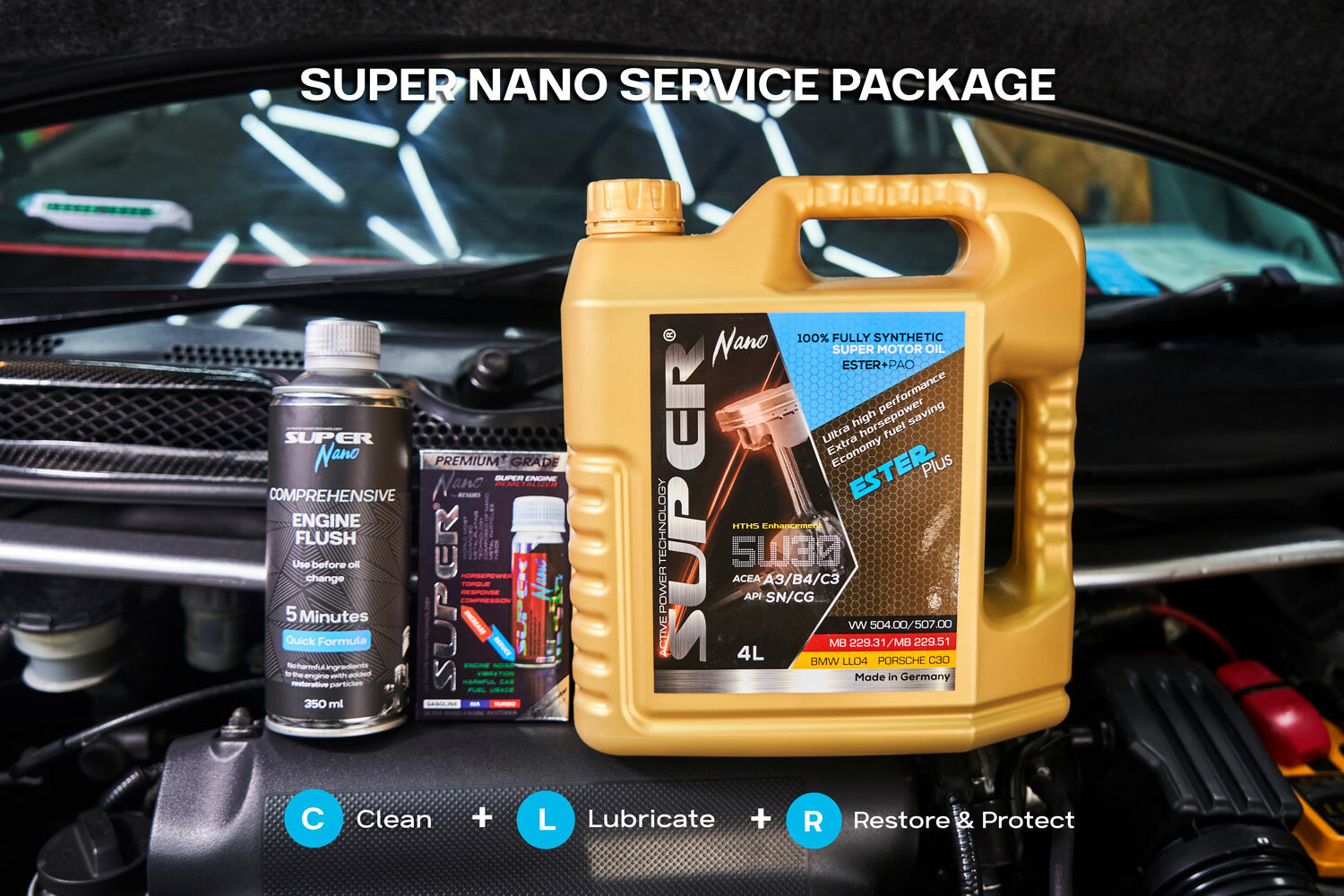 super nano service package engine flush clean restore and protect motor oil 5w30 change oil
