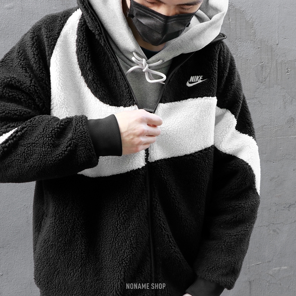 NIKE BIG SWOOSH  搖粒絨 雙面穿 大勾  保暖 毛毛外套 黑色 (男款)