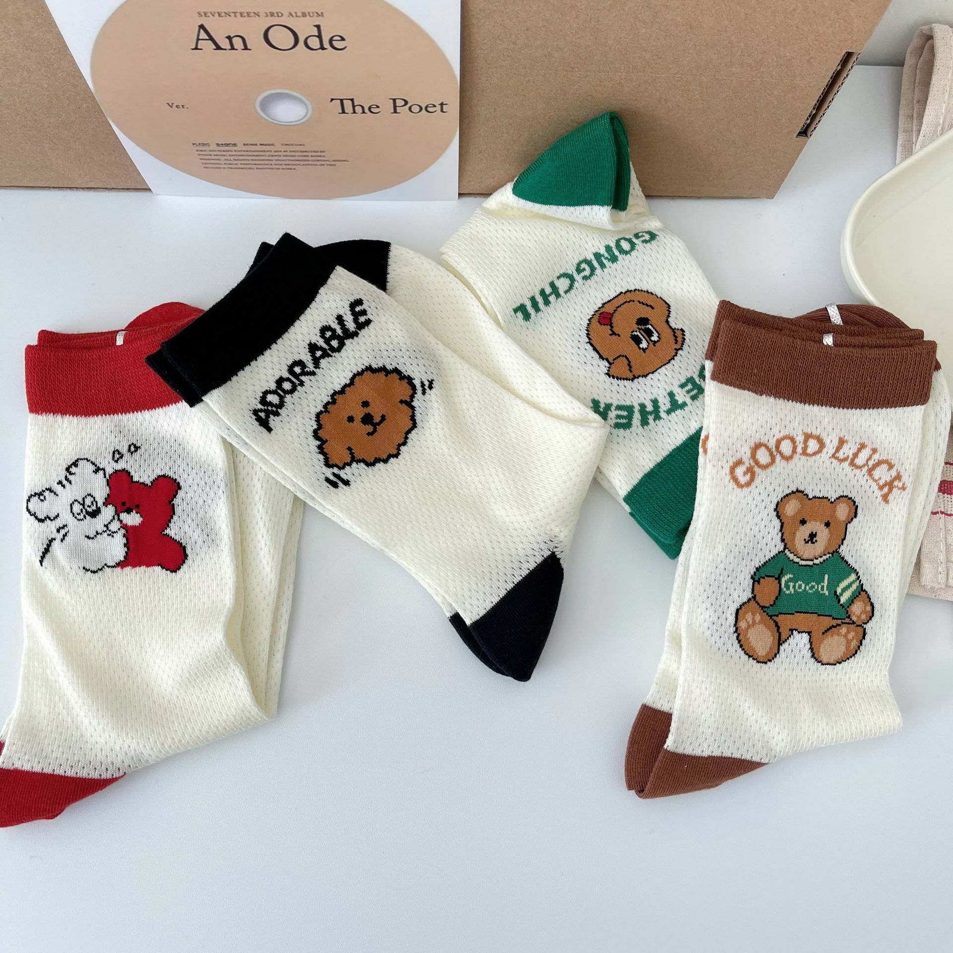 《1647》♾️夏季網眼小圖日系雙色中筒襪