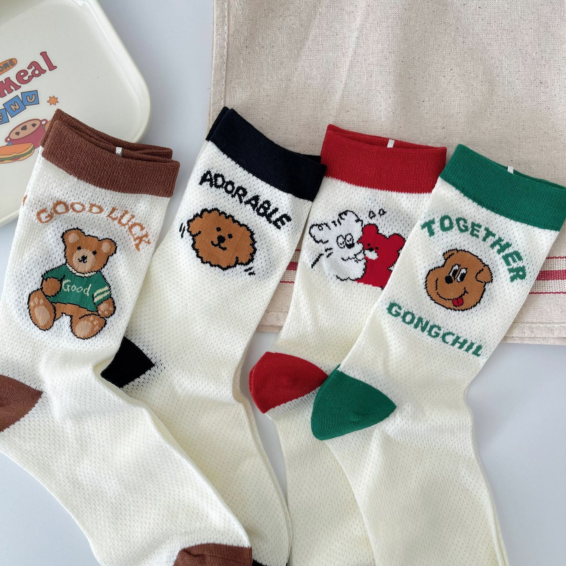 《1647》♾️夏季網眼小圖日系雙色中筒襪