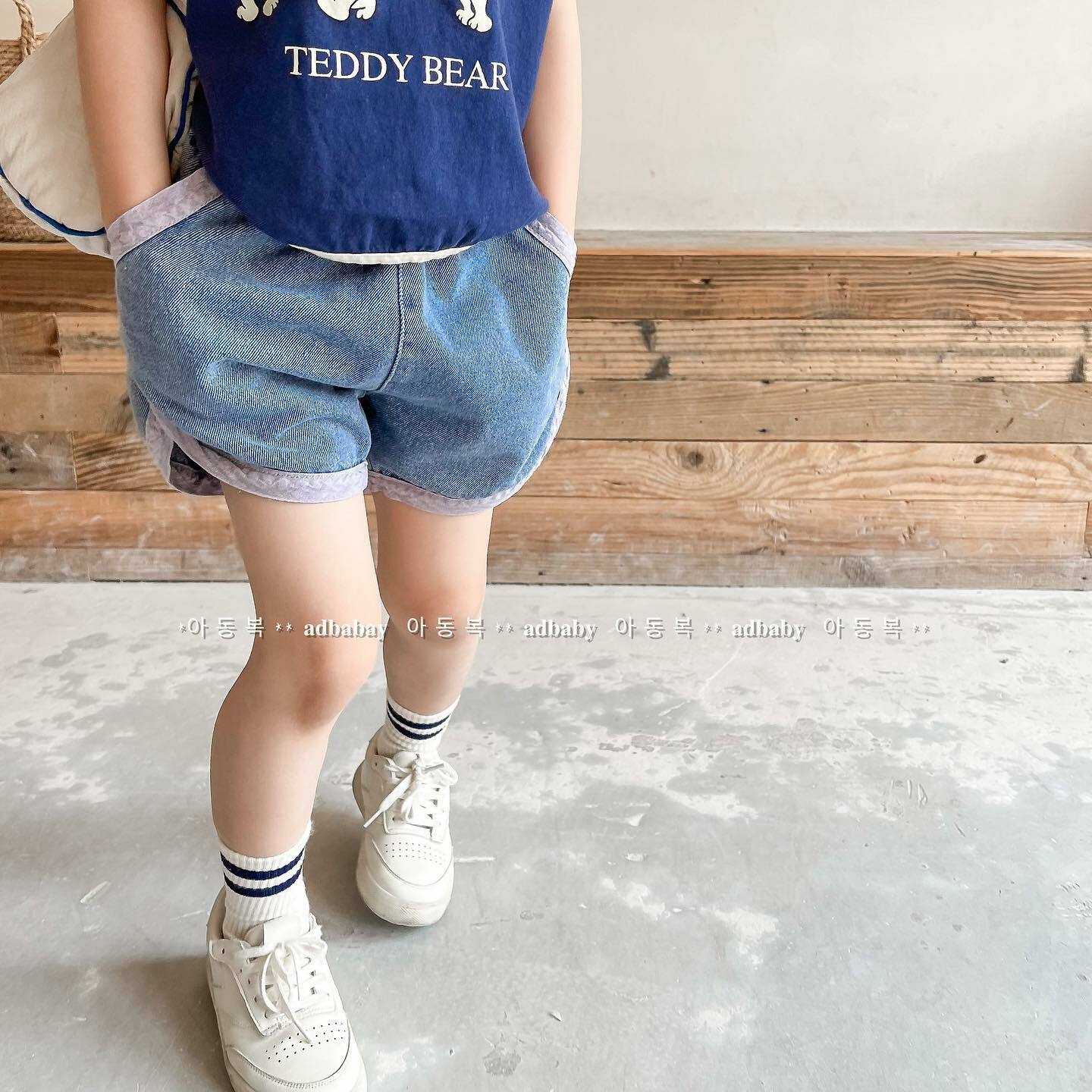 撞色滾邊牛仔短褲