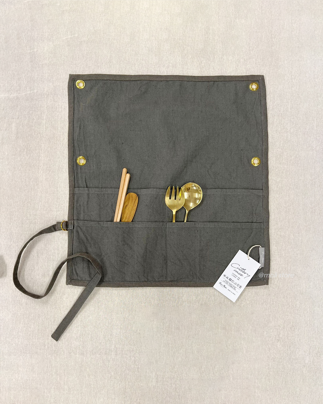 Horn Please Home or Travel Picnic Cutlery Pouch Linen Gray L｜shesay